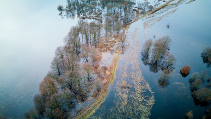 Floodwaters of the Widawa River, Lower Silesia, Poland.