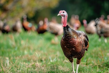 Lonely turkey on a pasture on a walk