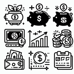 outline personal finance set icon silhouette vector illustration white background
