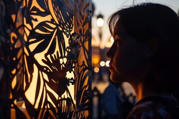 The work of a street artist using silhouettes. Delicately carved intricate profiles against the...
