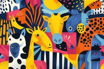 A playful and colorful background with abstract geometric animal shapes for a fun and trendy design