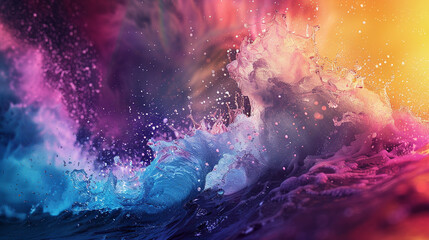 Experience the explosive burst of colors, colliding and mingling to create a vibrant gradient wave.