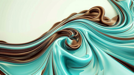 An ultra HD image capturing the mesmerizing swirl of cyan and chocolate brown waves against a pure white background.
