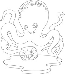 Octopus Treasure chest Animal Vector Graphic Art Illustration