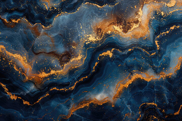  A dark blue and gold marble background with swirling patterns. Created with Ai