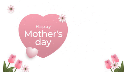 Happy Mother's Day Digital banner with pink flowers hearts and has space for writing. Happy Mother's Day  card flower design, Postcard, social media banner, website banner, background