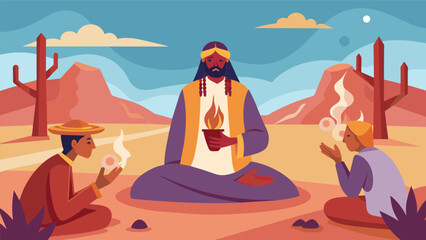 Obraz premium A traditional healer in a desert community incorporates ketamine into their spiritual healing rituals claiming it helps their patients achieve deeper.