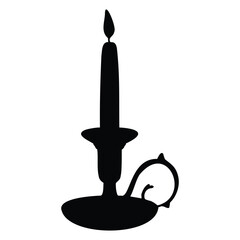 Silhouette of Candle Holder vector illustration. Vintage Candlestick. Old candleholder for painted by black inks in etching style. Drawing of antique lamp with candlelight for icon or logo.