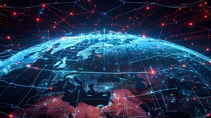 Awe-inspiring cosmic view of Earth, encircled by digital network of communication network