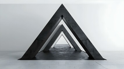 Abstract black triangular walkway on white background makes bold minimalist statement . Concept Minimalist Design, Geometric Shapes, Monochrome Aesthetic, Modern Architecture, Bold Contrast