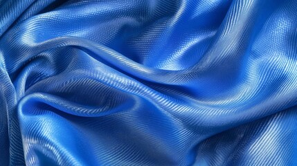 Blue satin fabric in folds. Studio shot of a textile texture. Design for textile, fashion, and interior.