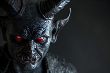 Terrifying Demonic Creature with Glowing Eyes Baring Fangs and Leathery Skin in Dark Fantasy Setting