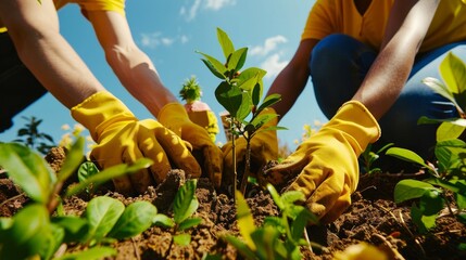 Arbor Day Community Tree Planting Event: Diverse Volunteers Engaged in Urban Greening