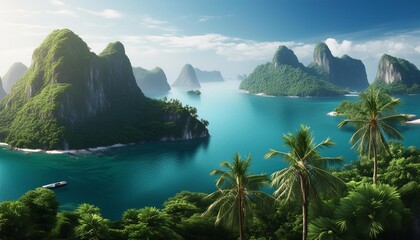 landscape illustration island fantasy 3d realistic jungle environment