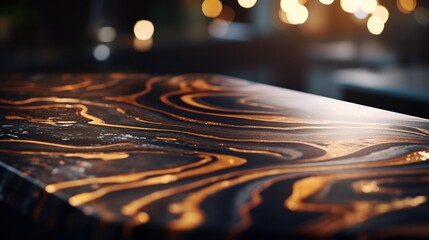 Luxury marble texture table with dark and golden wavy lines.