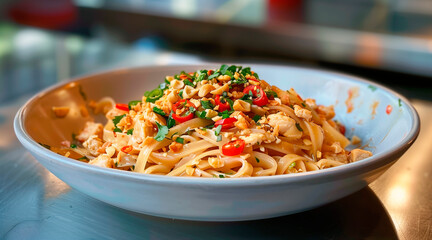 chicken pad thai noodles. asian 