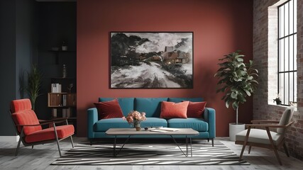 Empty-painted wall.Luxury interior design of living room with sofa and blank background. mockup living room design. 3d render