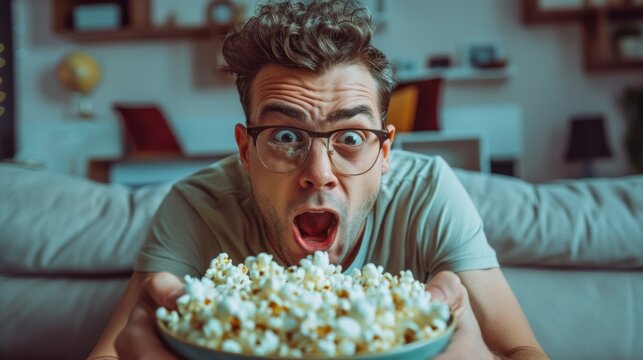 Man With Popcorn Surprised