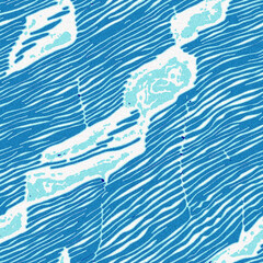 Summer blue dyed wave water pattern with broken linear stripe effect. Fresh blue underwater texture background for modern seamless nautical maritime organic style. 
