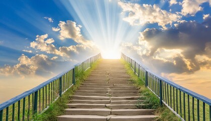 stairway leading to heaven with light rays - Powered by Adobe