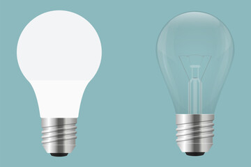Vector sketch of energy saving lamp and incandescent lamp