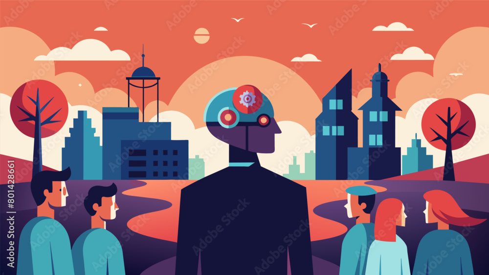 Poster a dystopian landscape where those without neural tech enhancements are marginalized and excluded fro