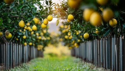 lemon tree with yellow lemons on the branch in lemon farm field selective focus healthy food concept organic fruits and vegetables