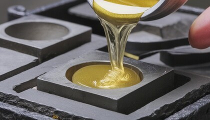liquid gold poured into graphite casting form