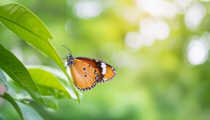 close up nature view of orange butterfly on green blurred background in garden with copy space using as background insect natural landscape ecology fresh cover page concept