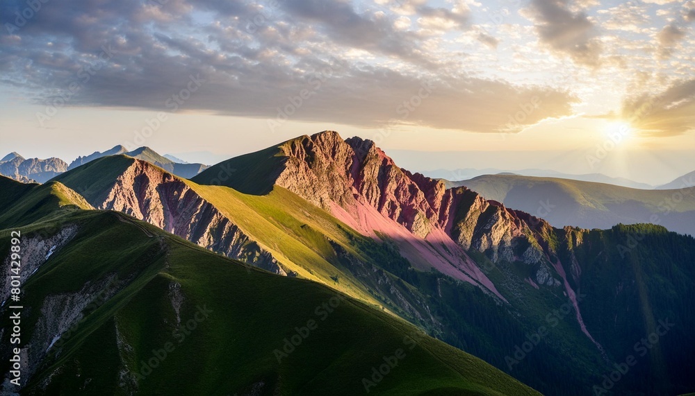 Canvas Prints pink mountains with golden details at sunrise