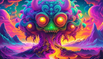 colorful alien monster hallucination psychedelic by generative ai