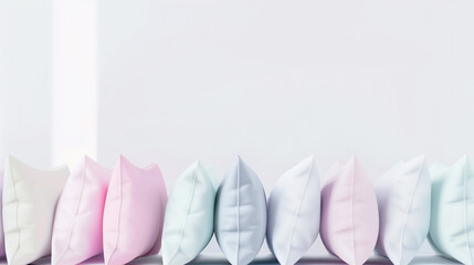 Minimalist pastel pillows on white, perfect for bedroom accessories and design marketing.