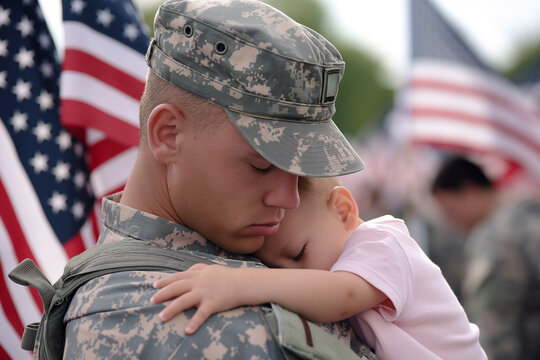 American Soldier holding Child