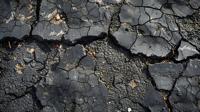 Macro photo of cracked and split asphalt road