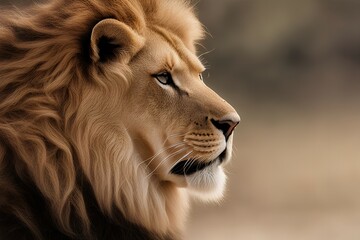 Lion's face closeup  side view 