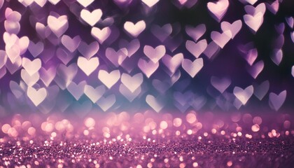 purple and pink glitter vintage lights background defocused hearts overlay