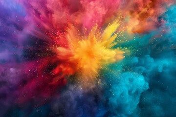 Fototapeta premium A colorful explosion of smoke and dust with a yellow center
