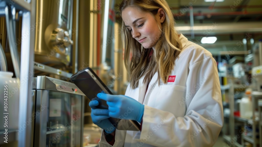 Poster scientist using tablet in lab