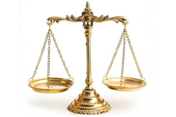 Gold brass balance scale isolated on white background