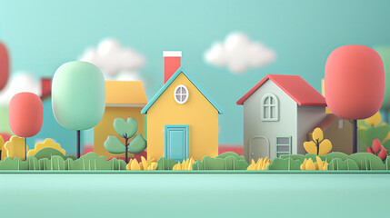 Colorful Stylized Miniature Houses in a Fantasy Landscape