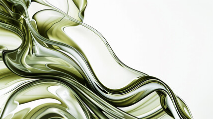 A striking ultra HD image of swirling waves in olive green and pearl white, set against a stark white backdrop.