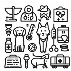 outline veterinary set icon silhouette vector illustration white background