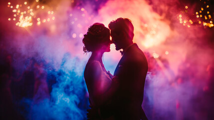 Wedding Couple's Dance Amidst Vibrant Lights