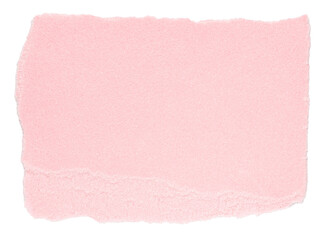 Isolated cut out torn pastel pink piece of blank paper note cardboard with texture and copy space for text on white or transparent background
