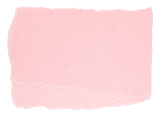 Isolated cut out torn pastel pink piece of blank paper note cardboard with texture and copy space for text on white or transparent background
