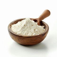 Studio-quality photograph featuring cassava flour in a bowl, no shadows or reflections, high resolution. AI generative