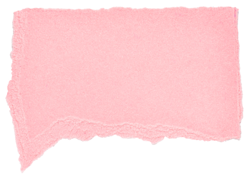 Isolated cut out torn pastel pink piece of blank paper note cardboard with texture and copy space for text on white or transparent background
