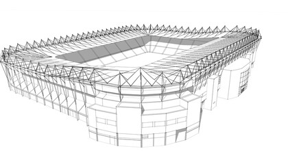 Stadium building sketch 3d illustration