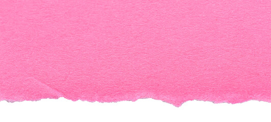 Isolated cut out torn pink piece of blank paper note cardboard with texture and copy space for text on white or transparent background
