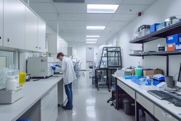 High Tech Laboratory with Scientists Conducting Research and Development